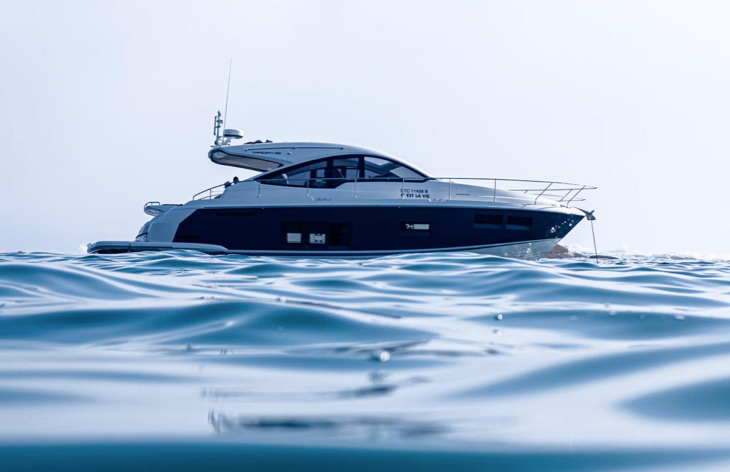 Luxury yacht cruising on the Mediterranean Sea during a private excursion on the French Riviera near Nice