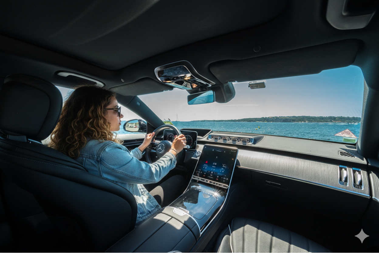 Private driving experience along the French Riviera coastline near Nice during a luxury excursion