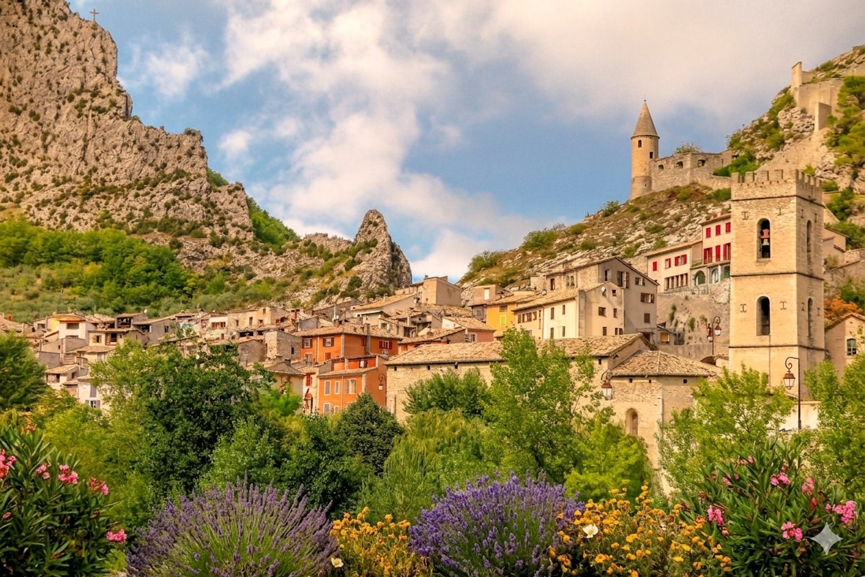 Medieval mountain village in Provence Alps near Nice visited during a Train des Pignes scenic excursion from Nice French Riviera countryside